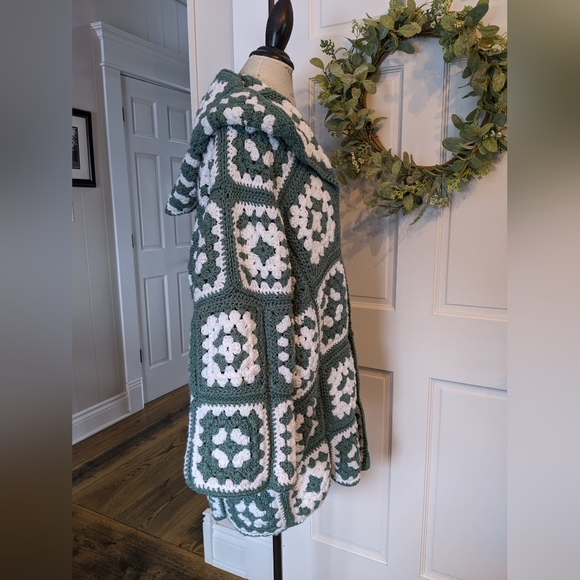 SOLD! Beautiful, upcycled granny square sweater coat - Picture 4 of 6